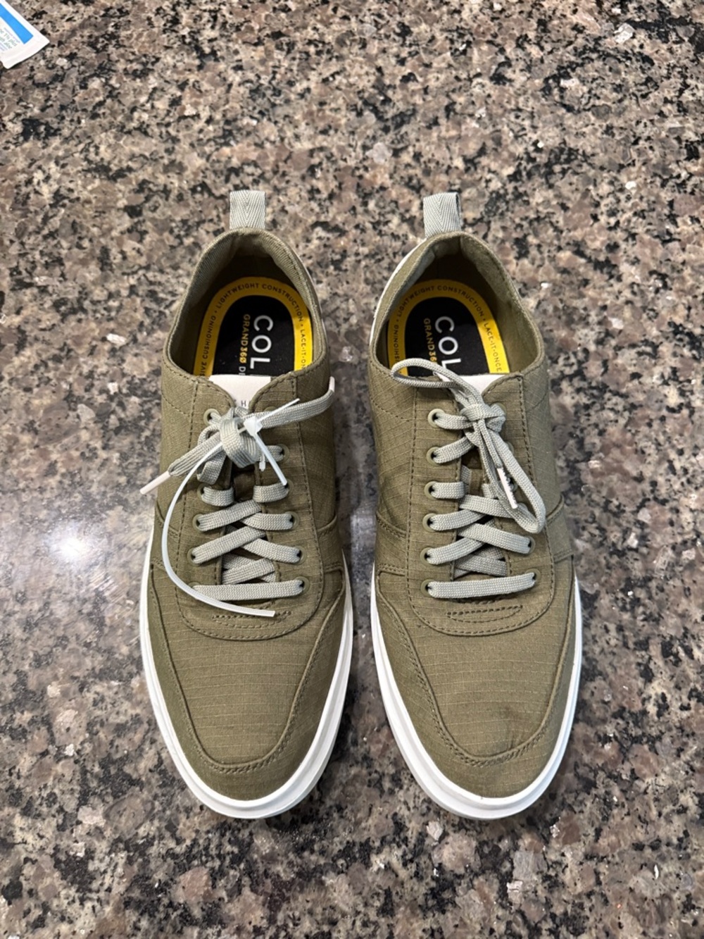 Cole Haan Olive Green Canvas Low-Top Sneakers with White Soles Grand 360 ripstop